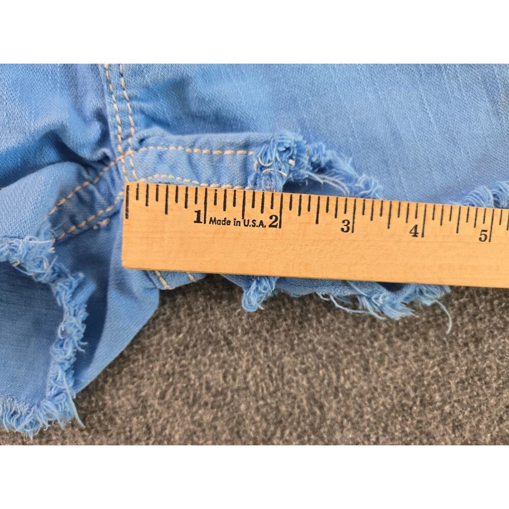 Miss Me Sky Blue Frayed Denim Shorts Youth Girls Sz 10 Mcbling Y2K Rhinestone - Picture 14 of 15